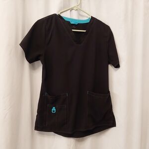 Carhartt Black Short Sleeve Scrub Top with Teal Trim